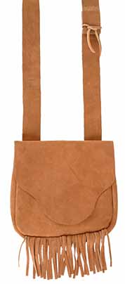 Possibles bag, suede leather, 9" by 9", semi-beaver tail flap, fringed